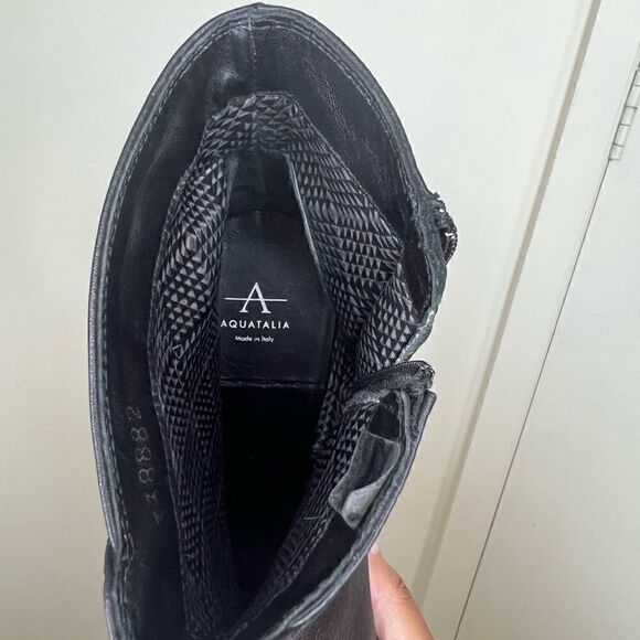 Aquatalia Black Weatherproof Judy Tumbled Calf Leather Wedge Heel Booties 9.5 - Picture 13 of 15